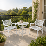 Vela Small Flower Aluminium Table with 2 Floral Armchairs