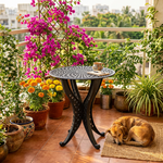 Orion Small Round Aluminium Table with 4 legs. Basketweave design
