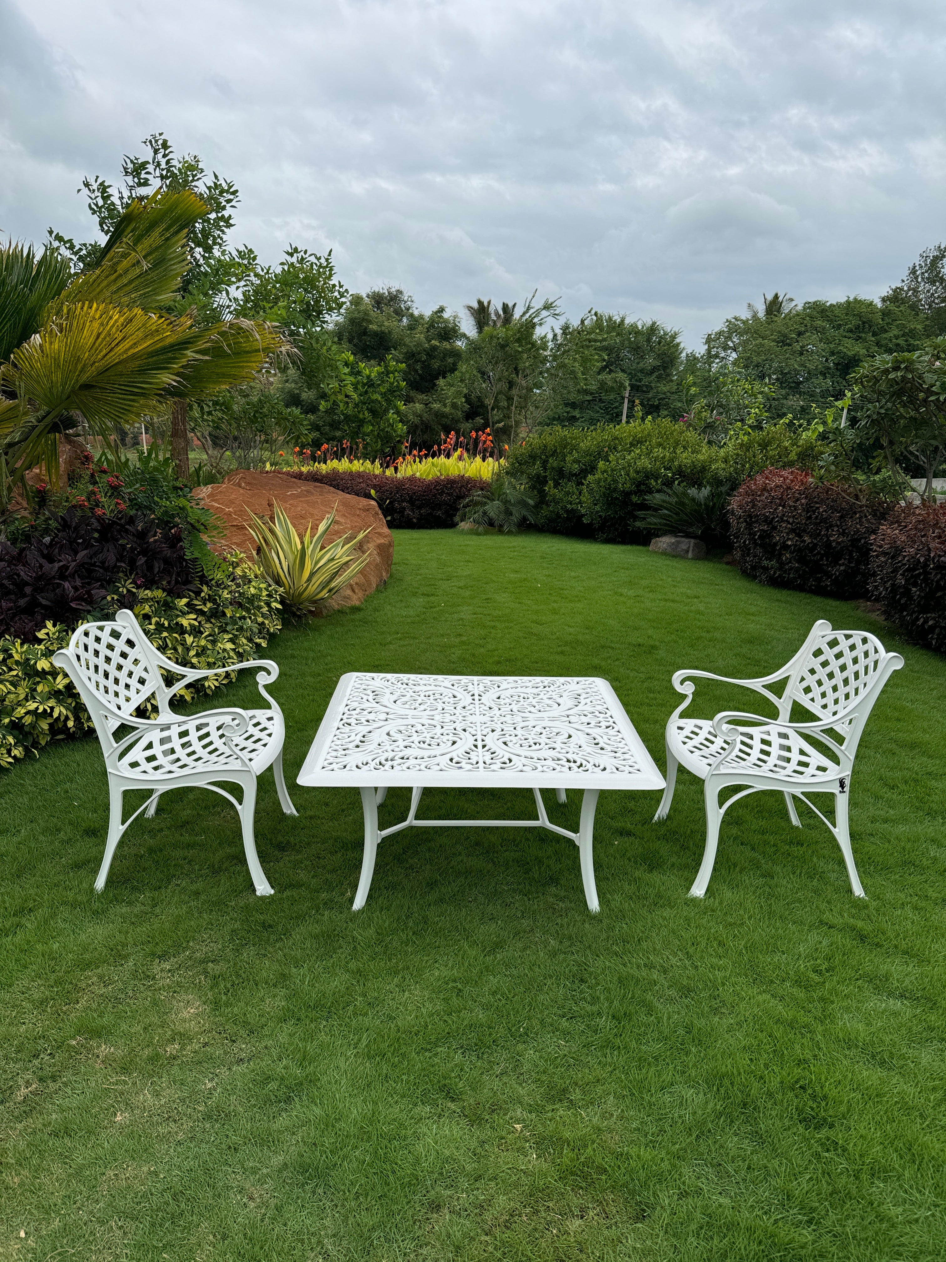 Vega Floral Square  Coffee Table with 2Chairs (Set of 3)