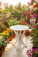 Orion Small Round Aluminium Table with 4 legs. Basketweave design