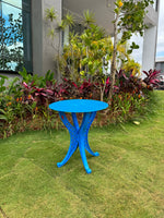 Orion Small Round Aluminium Table with 4 legs. Basketweave design