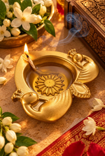 Ibex Peacock Diya | Matte Gold Aluminium Diya